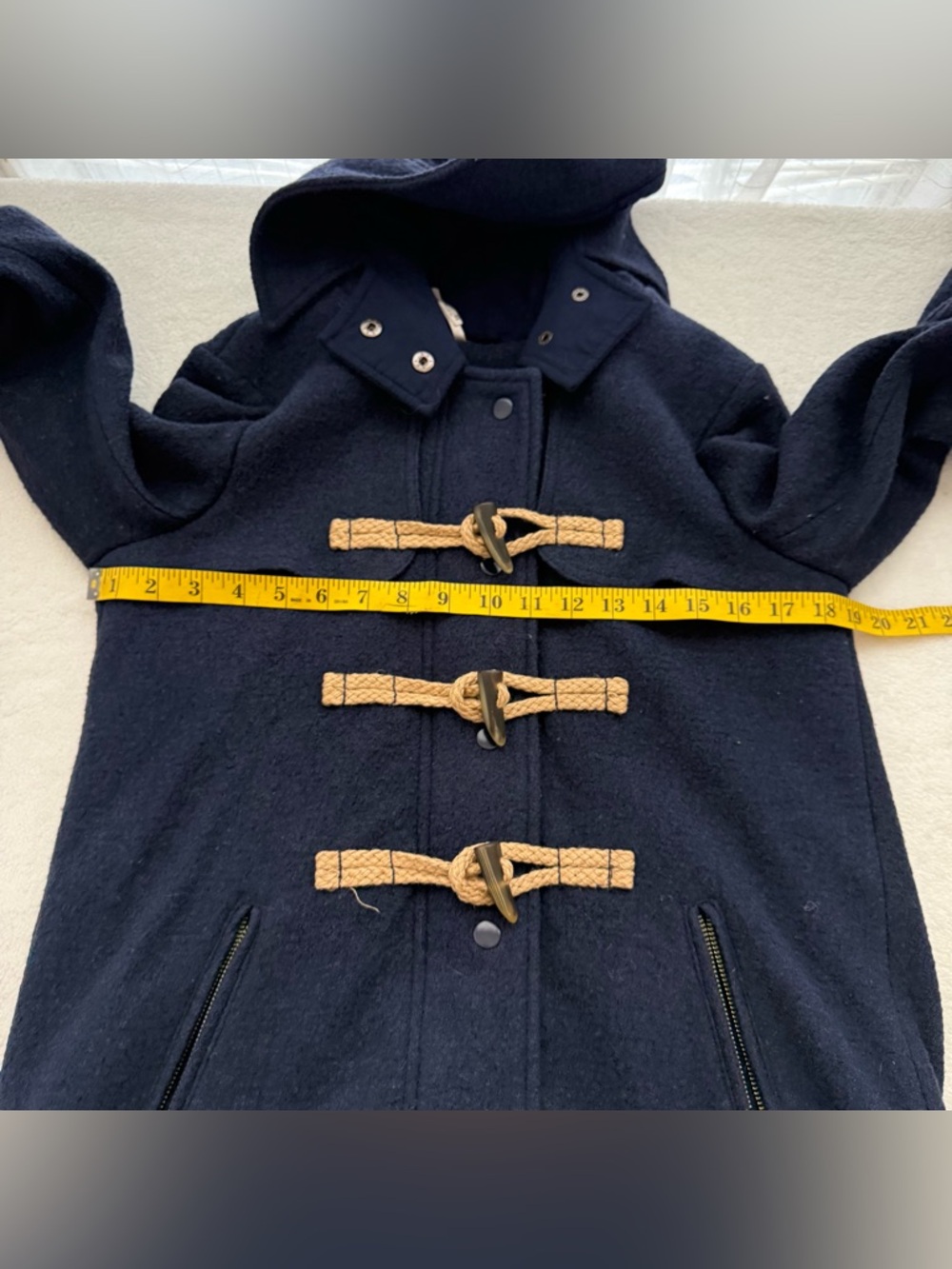 Free People Boiled Wool Rope Toggle Hooded Coat XS Dark Blue Vintage Military - Picture 7 of 8